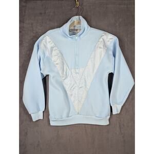 Vintage Longstreet 80s Half Zip Sweatshirt Shiny V Baby Blue Small Track Jacket